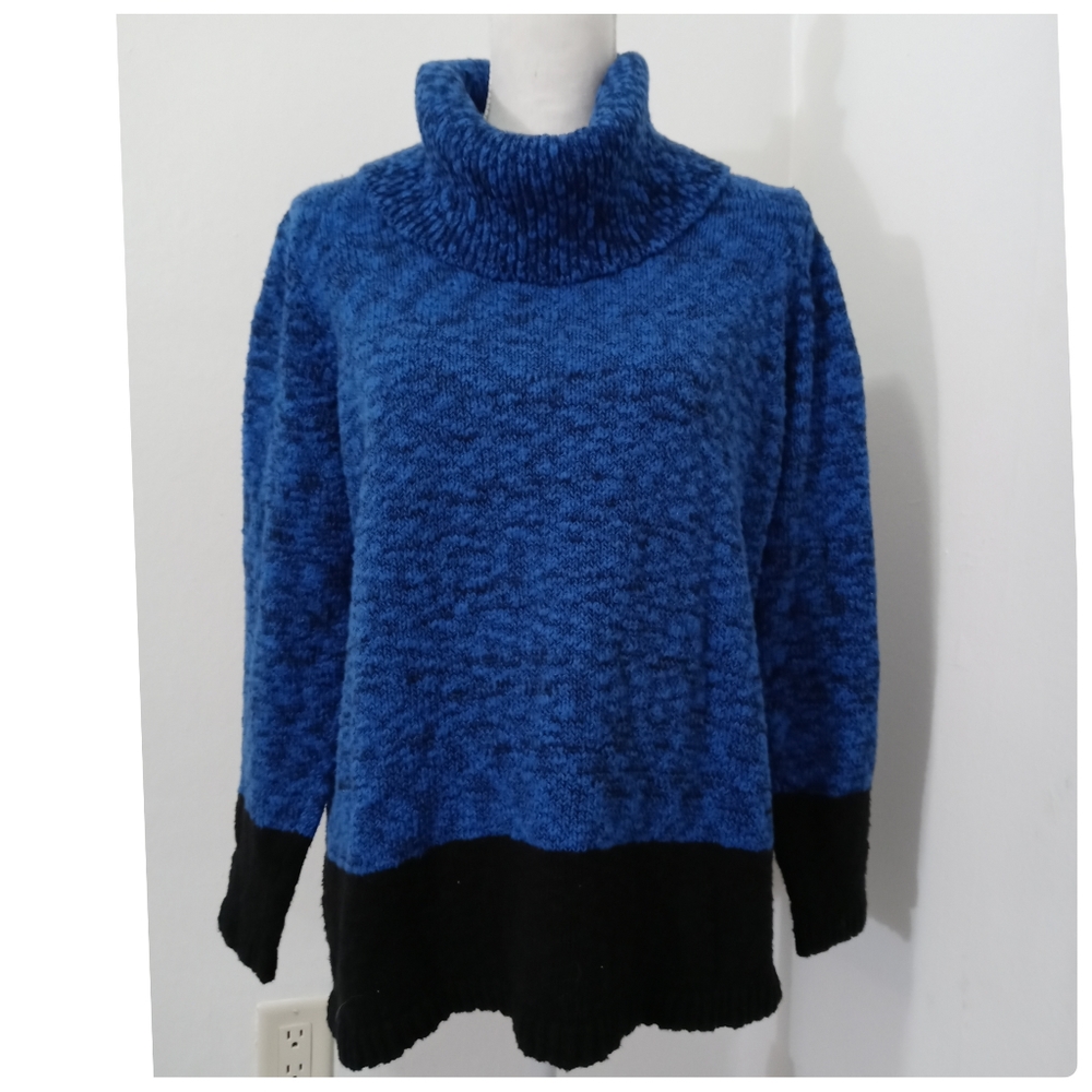 Karl Lagerfeld Cowl Neck Blue & Black Lagenlook Sweater Size Large
